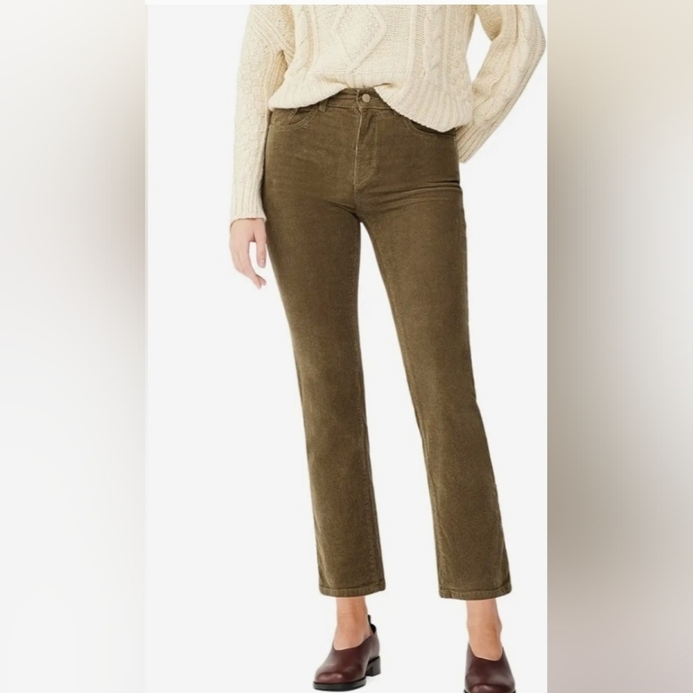 ❤️ DL1961 CORDUROY PATTI STRAIGHT HIGH RISE VINTAGE ANKLE JEANS, OLIVE, 8 (29)